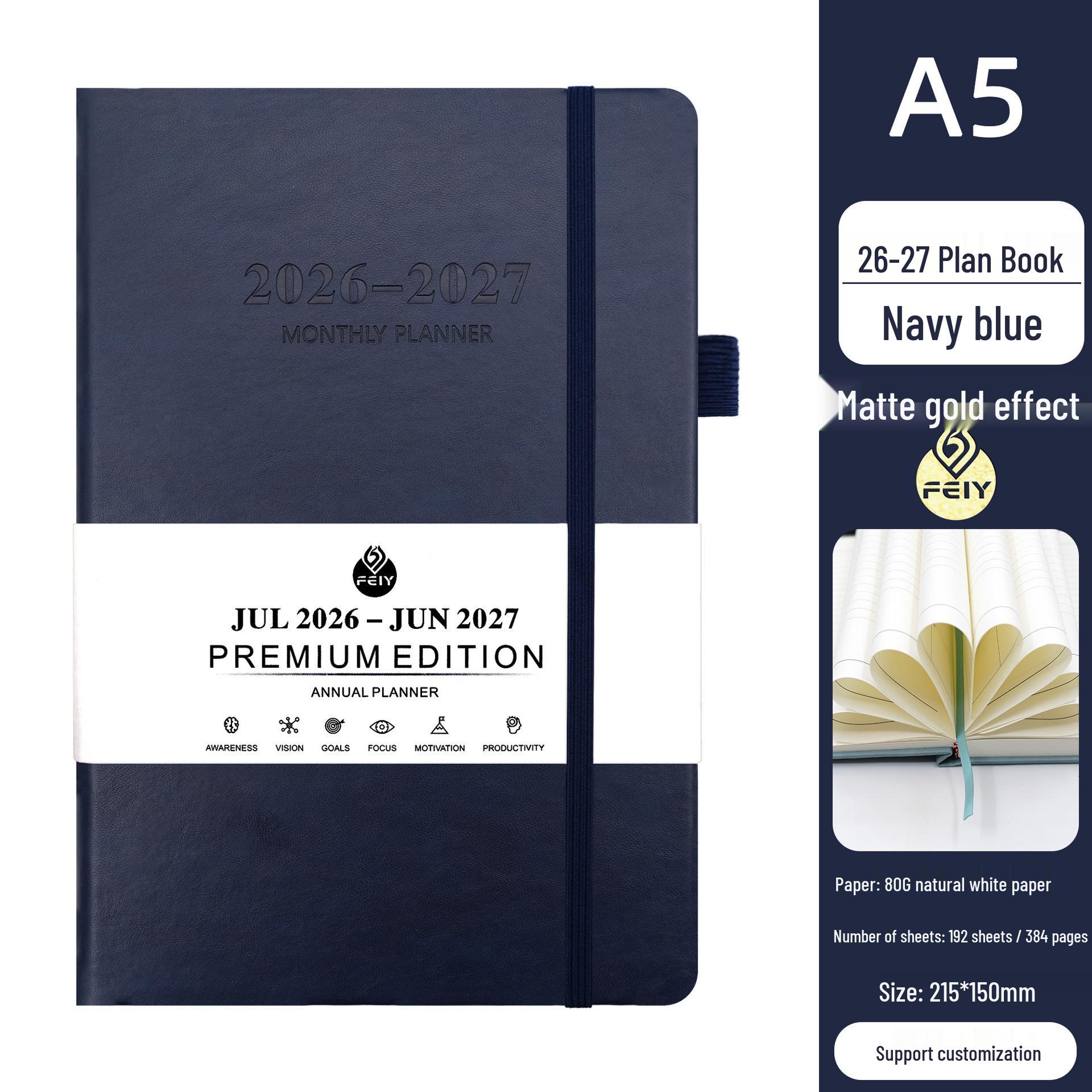 26-27 Year English-Chinese A5 Daily Planner with Custom Logo A5 тёмно-синий