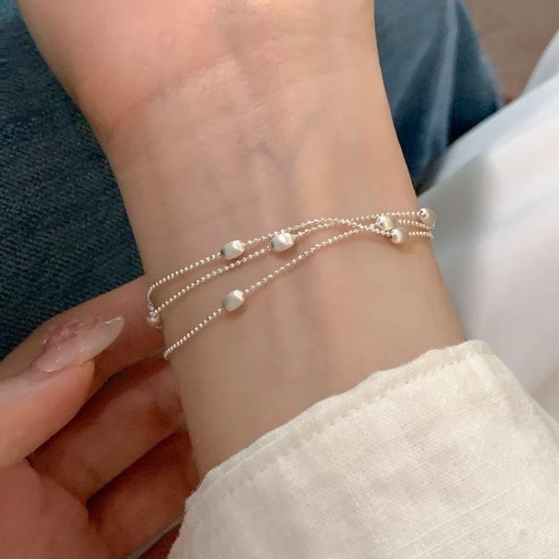 Three Layer Silver Round Bead Bracelet Women Minimalist Luxury Fashion Jewelry