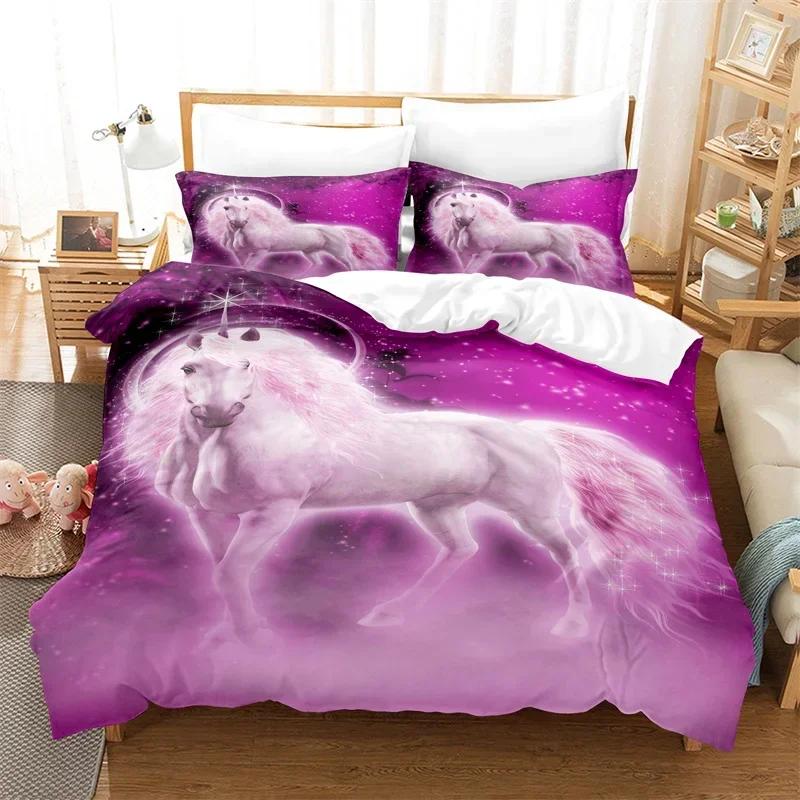 Luxury New 3D Print Cartoon Children Bedding Set Unicorn Duvet Cover Set Full Twin For Kids Girls Room Decor Cute Fashion Design