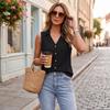 Women's Summer Sleeveless Button Front Shirt V Neck Collar Casual Loose Fit Lightweight Blouse for Everyday Wear