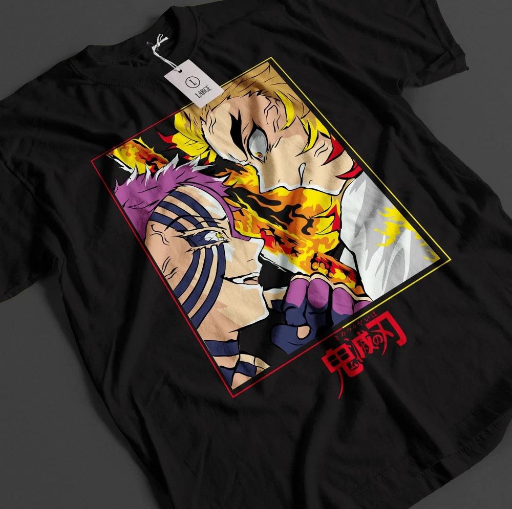 Anime Demon Slayer Akaza Vs Rengoku Kyojuro Graphic Black Tshirt Size S4XL S
