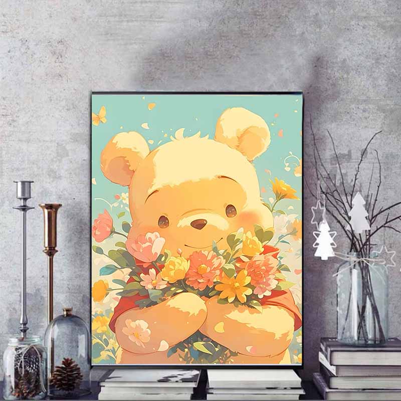 Disney Diamond Painting 5D Winnie The Pooh Holding Flowers Cartoon Movie Cross Stitch Embroidery Handmade Gift Home Decor