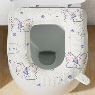 Capac de WC cu Model Desenat Decalabil Ușor de Curățat Anti-Alunecare Pad Moale Autoadeziv Capac de WC pentru Baie