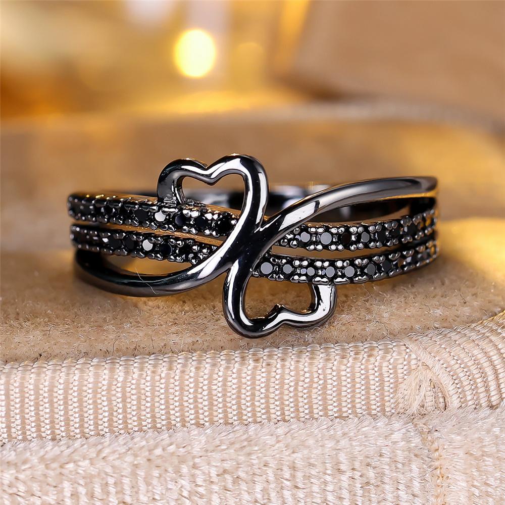 Роскошные женские обручальные кольца с черным цирконом, кольца-обручальные кольца с сердцем, кольца для помолвки для женщин 6