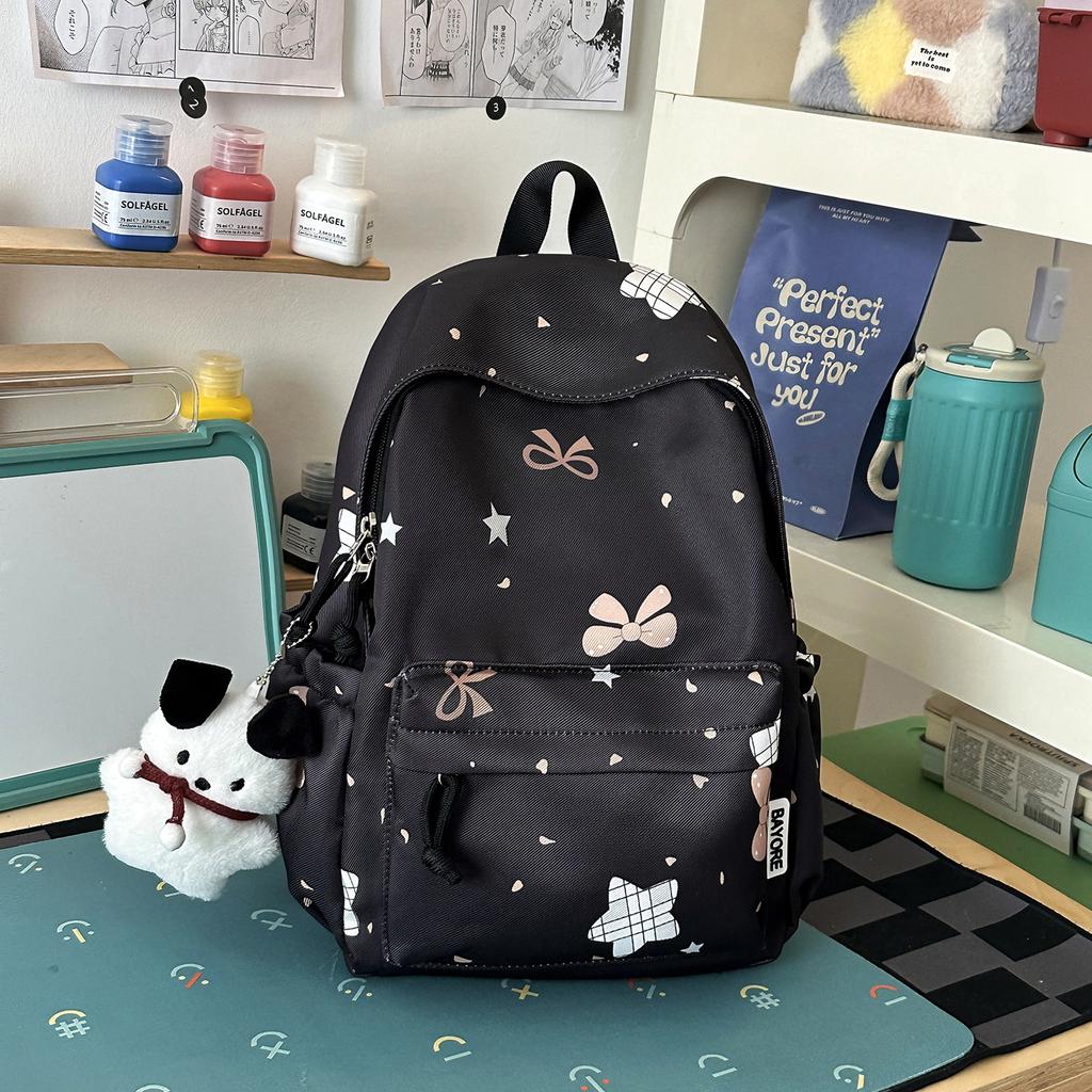 Schoolbag Korean Ins Fresh Star Bow Junior High School Girls High Value Large Capacity Lightweight High School Backpack