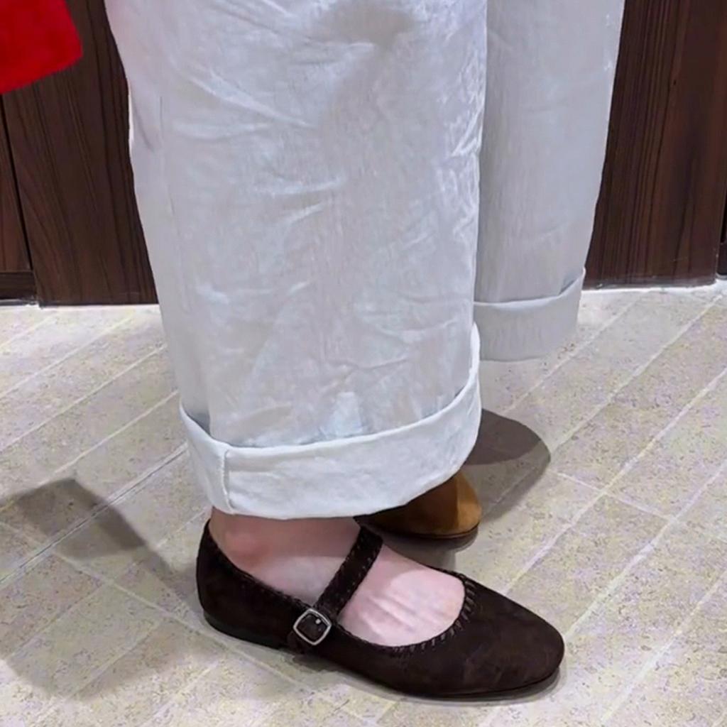 Personalized version~ Korean version of matte leather woven light mouth single shoes femininity round head flat bottom one-word buckle with Mary Jan