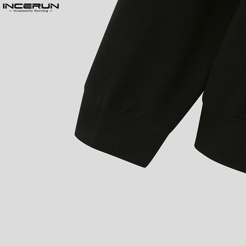 INCERUN Men Round Neck Long Sleeve Shiny Finish Ruffled Patchwork Loose T-shirts