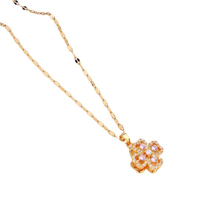 Rotating Four-Leaf Flower Necklace Female Summer Titanium Steel Chain Does Not Fade