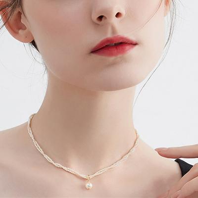 Double Stacked Pearl Necklace Light Luxury Winding Collarbone Chain Millet Bead Neck Chain Sweater Chain