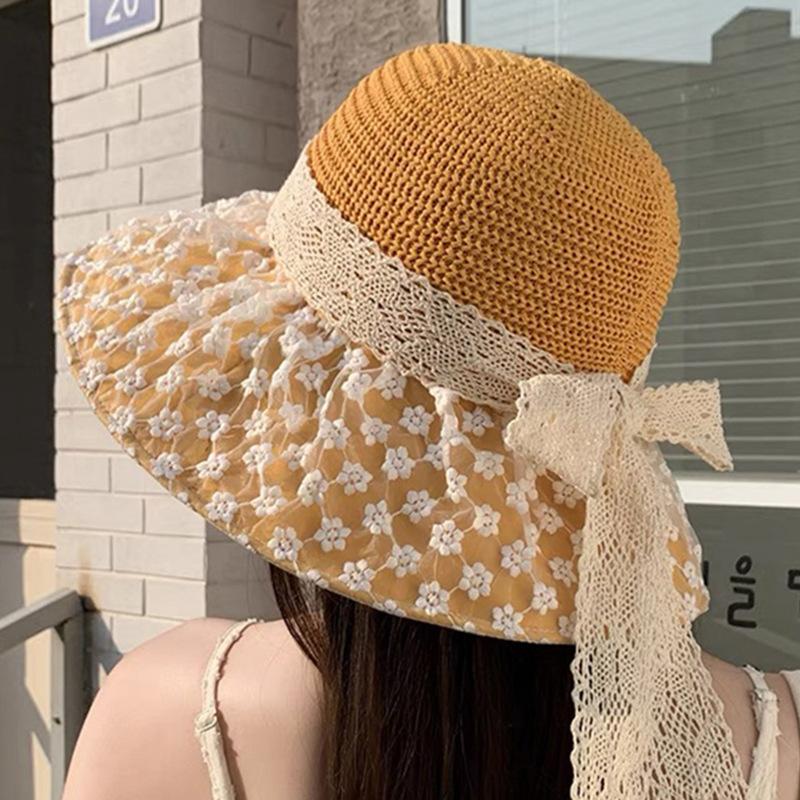 Summer Bow Fisherman Hat Women's New Big Hat Brim Sun Protection Hat Korean Style Beach Hat
