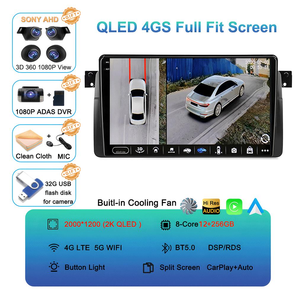 Android 14 Car Radio For BMW E46 M3 1998-2006 Multimedia Video Player 2Din 4G WIFI GPS Navigation Carplay Head Unit 360 Camera