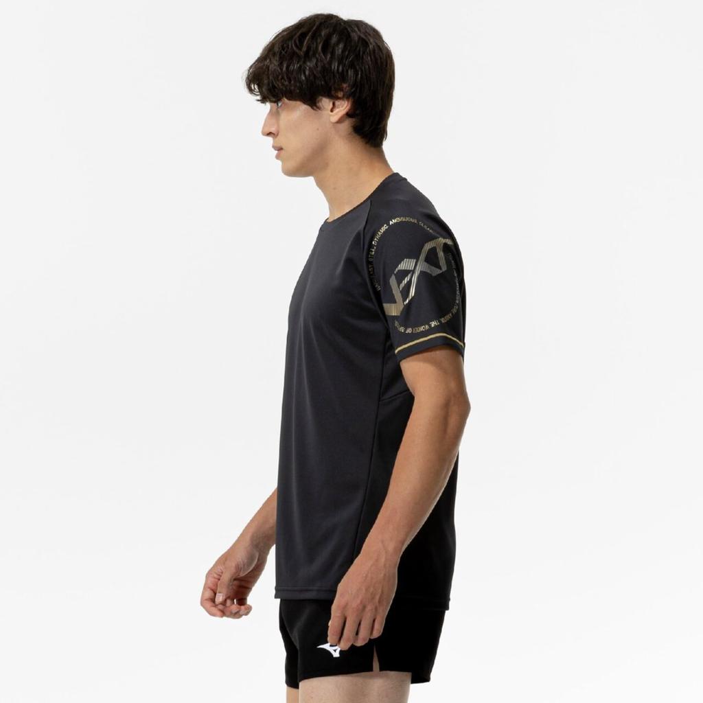 N-XT Volleyball Practice Shirt, Short Sleeve, Club Activities, Moisture-Wicking, Quick-Drying, Easy to Move in, V2MAC001, Unisex, Black/Gold, Size S