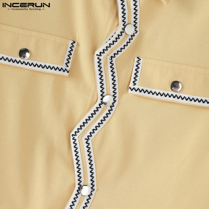 INCERUN Men Long Sleeve Button Texture Hem Stitching Short Coats Jackets