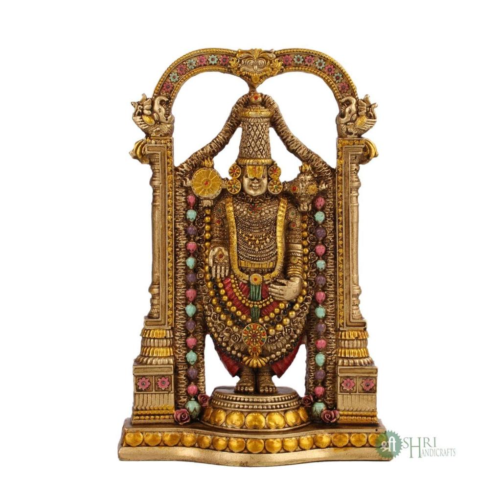 Tirupati Balaji Idolek z drobnym metalicznym wykończeniem Dekoracyjna ręcznie wykonana Murti Tirupati Balaji do domu, biura i jako prezent Rzeźba, Złota, Opakowanie 1 szt.