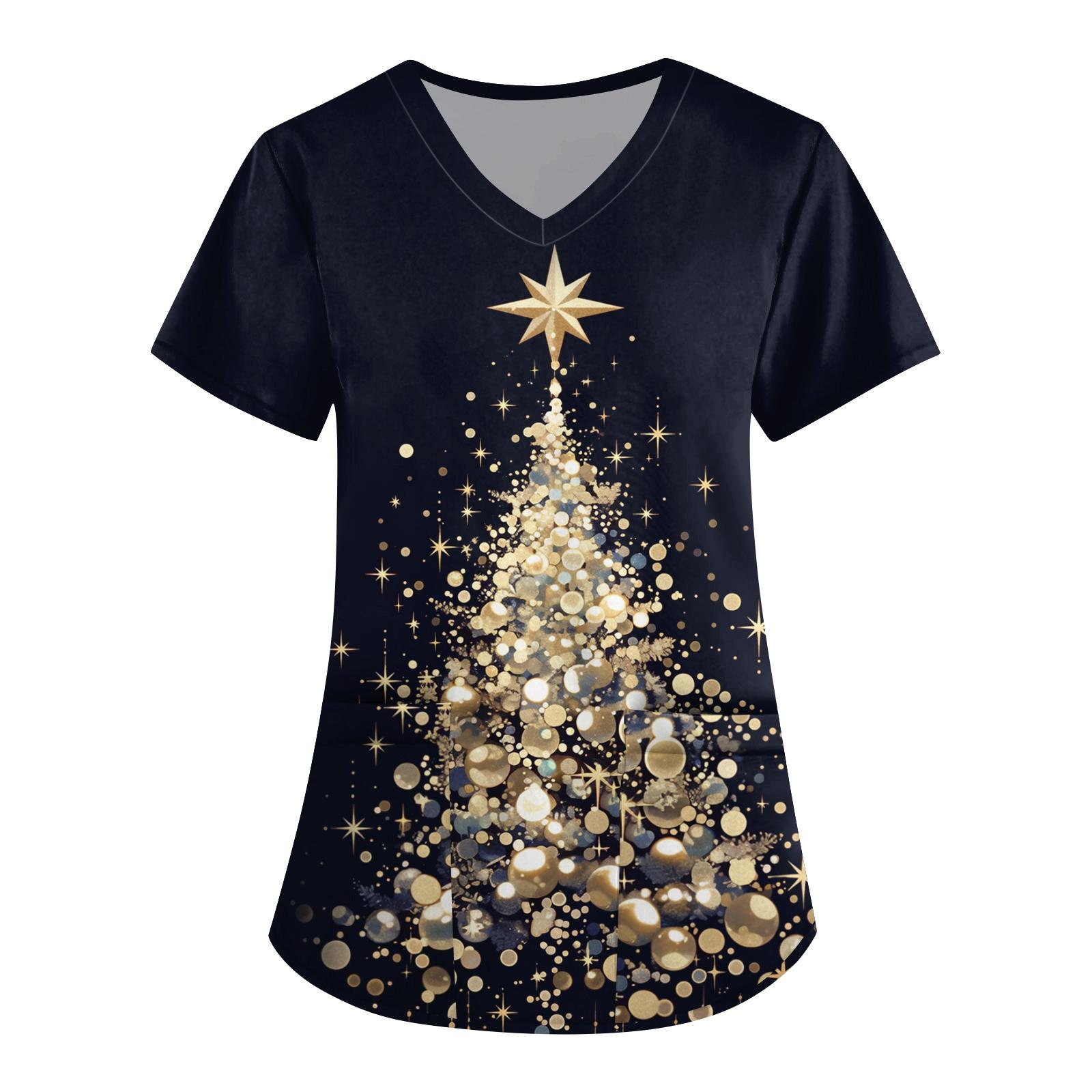 

Женская рабочая униформа с принтом, V-образный вырез, карманы, базовый короткий рукав, пуловер, топ M золотой