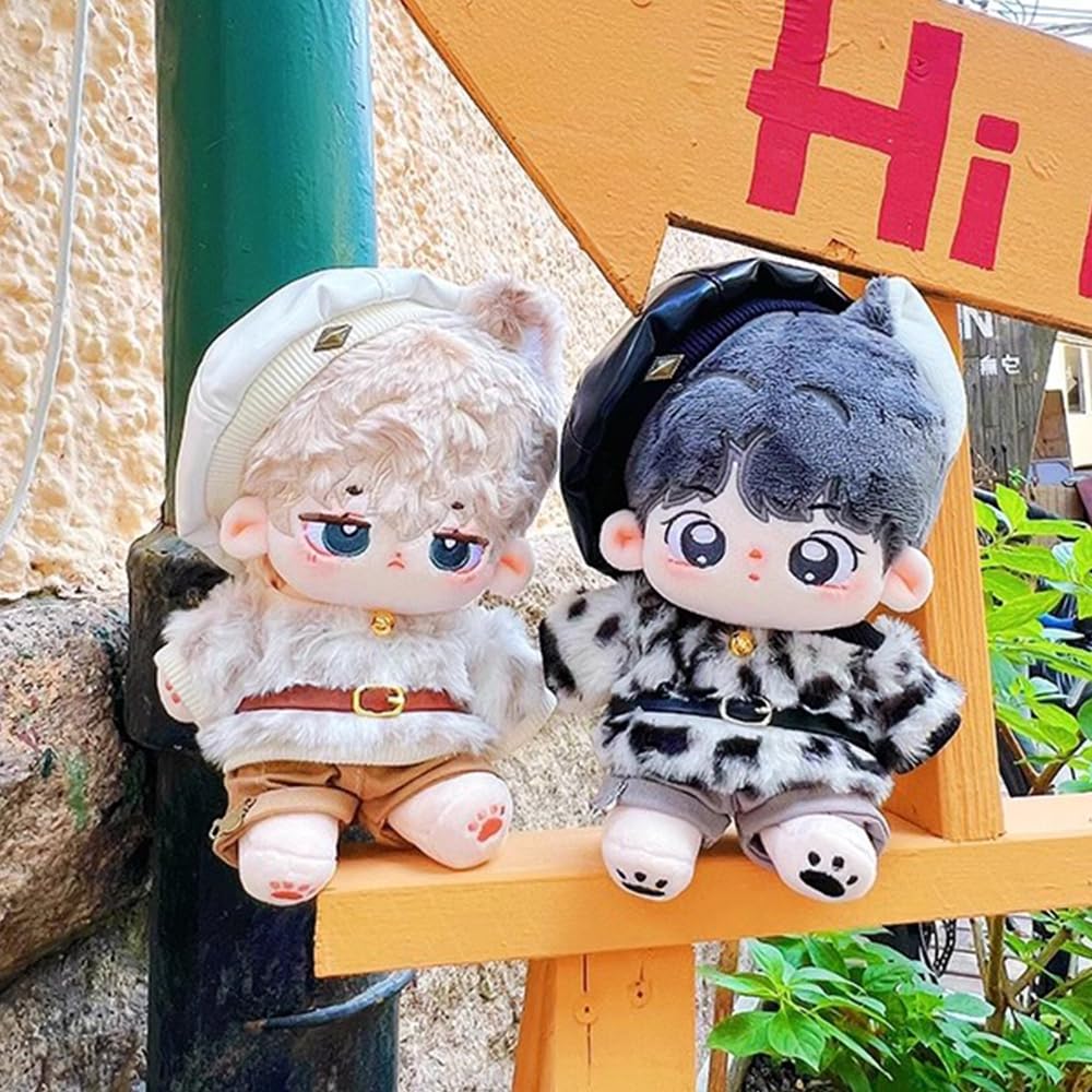 Niannyyhouse 10cm, 15cm, 20cm Plush Doll Clothes, Hat, Jacket, Pants, Leather Boots, Glasses, Leopard Print Suit, Cotton Doll, Dress-Up Accessories