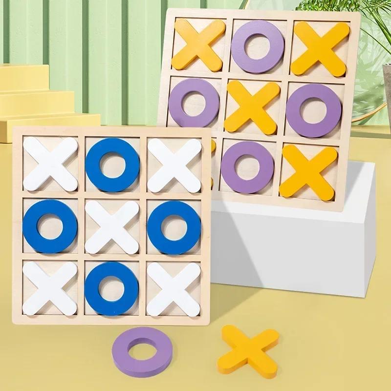 Montessori Wooden Mini Chess & Tic-Tac-Toe Board Game Early Educational Interaction Puzzle Toys for Kids & Party