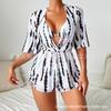 Swimsuit Beach Sunscreen Tropical Plant Printed Blouse Swimsuit Women's Three-piece Neck Bikini
