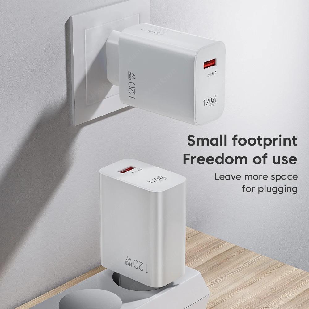 USB 120W Charger Quick Charge 3.0 EU/US Plug Phone Charger Adapter Type C Wire for IPhone Samsung Xiaomi Huawei Fast Charger