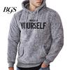 Plus Size Winter Hoodie Letter Pattern Hooded Hat Long Sleeves Pullover Soft Drawstring Plush Embroidery Men Autumn for Daily Wear