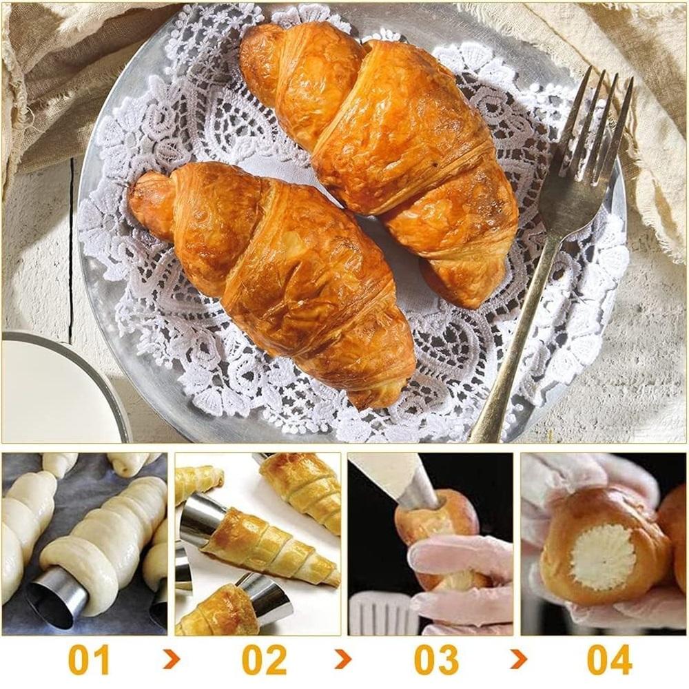 16 Pcs Cannoli Tubes Stainless Steel Cream Horn Molds Non-Stick Cannoli Forms Conical Tube Cone Dessert Pastry Roll Baking  Mold