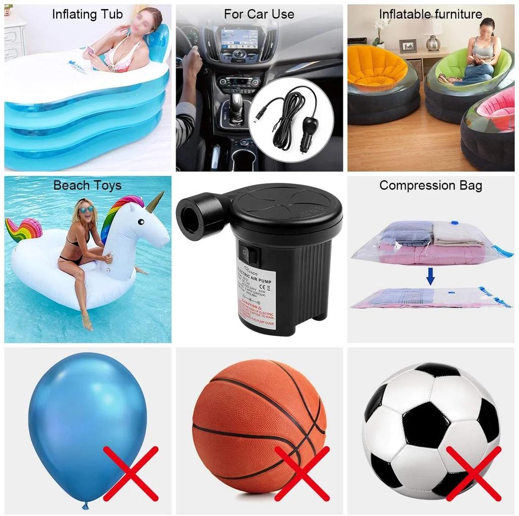 75W Electric Air Pump Inflator Rechargeable Inflator and Deflate Compressor for PVC Mattress Swimming Pool