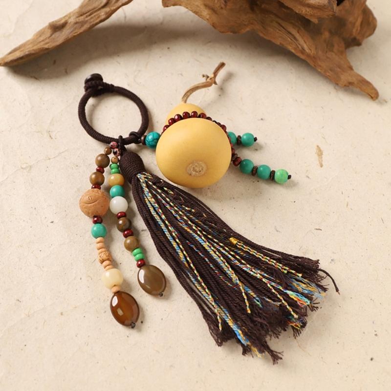 Handwoven Bottle Gourd Tassels Keychain with Natural Cotton Rope Symbolizing Fortunes Keyring Accessories