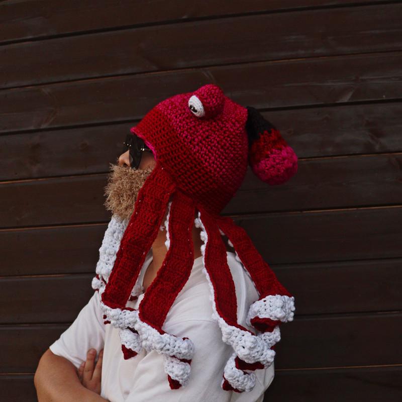 Adult Halloween Crochet Octopus Headgear - Funny Wool Yarn Hat