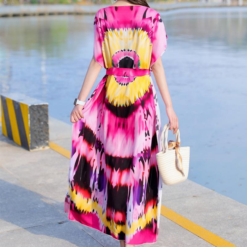 Elegant Summer Casual Dress for Women Vintage Clothes Short Sleeve Loose Long Dress