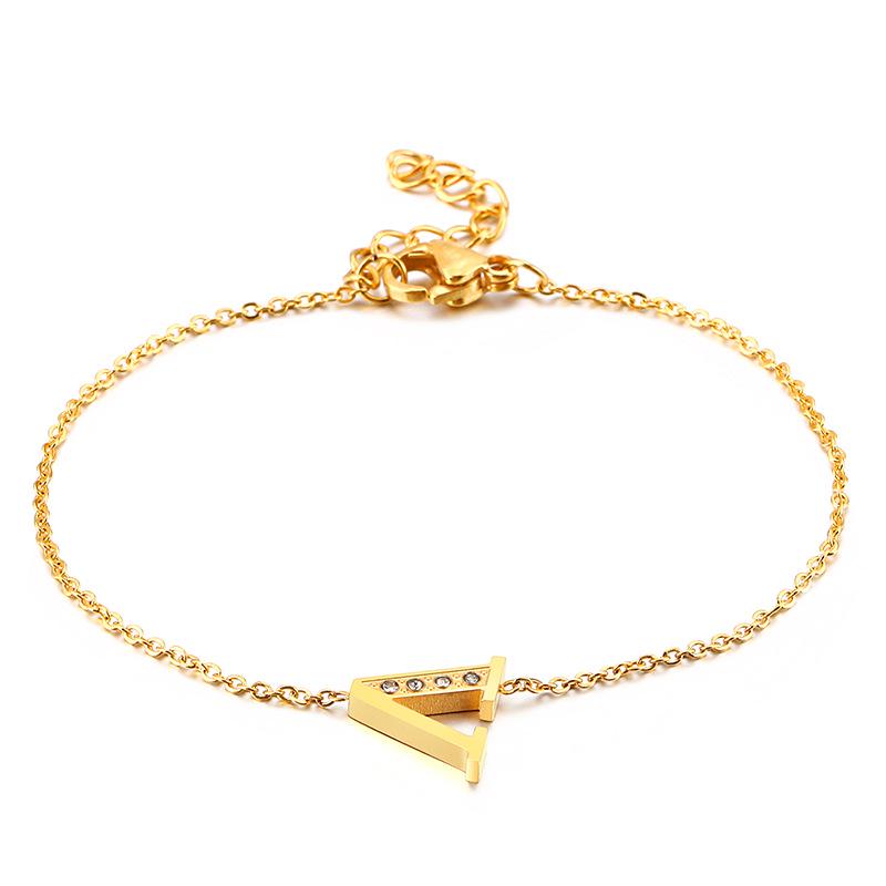 

Браслет с инициалом из бриллиантов с золотым покрытием - Женский европейский и американский простой дизайн из титановой стали