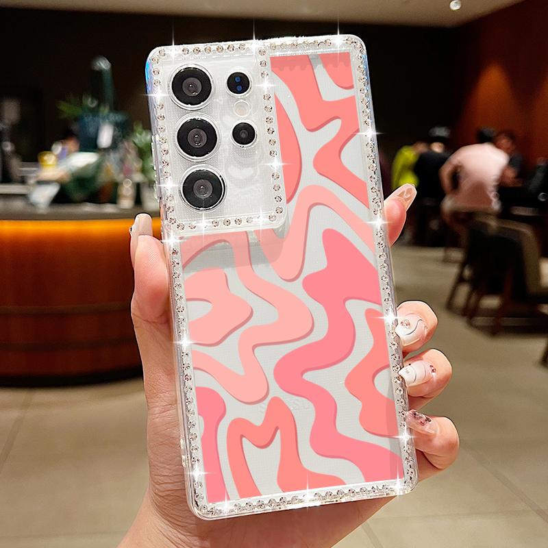 Stripe Pattern Diamond Case For Samsung Galaxy S25 Edge S23 FE S24 Ultra A56 A55 A54 A36 A35 A15 A16 A25 A53 5G Soft Phone Cover