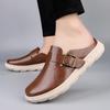 Fashion High Quality Men Casual Shoes Fashion Men Half Loafers Genuine Leather Slippers Breathable Muller Man Outdoor Lightweight Flats
