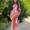 Women Spring Sleeveless Floral Print V-neck Suspender Dress Summer Casual Slim Ankle-Length Backless High Waist Slit Dresses