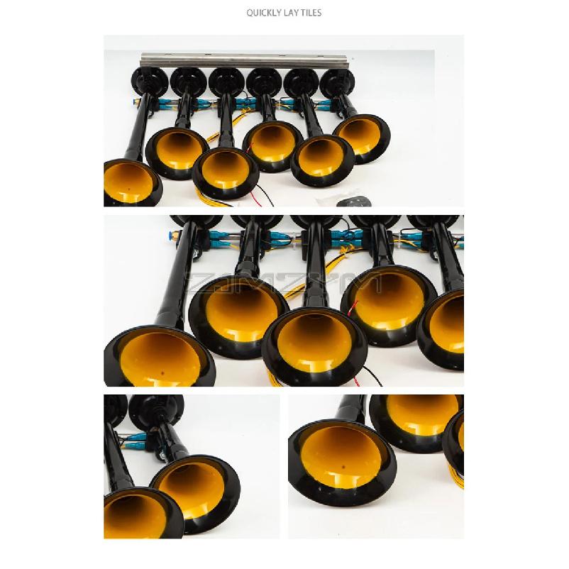 Car Music Horn Six Tube Thirty-Six Tone Truck Train Electronic Control Metal Tube Music Air Horn With Button Cars Accessories