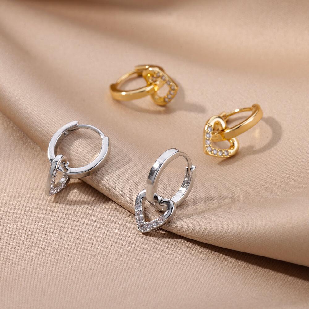 Hollow Zircon Heart Earrings For Women Stainless Steel Geometric Heart Shaped Earring Luxury Wedding Couple Jewelry Gift