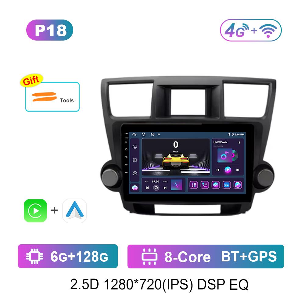 Navigation GPS Car Video Multimedia Player for Toyota Highlander 2007 - 2013 WiFi BT Android OS 4G Carplay Auto Tools DSP Stereo