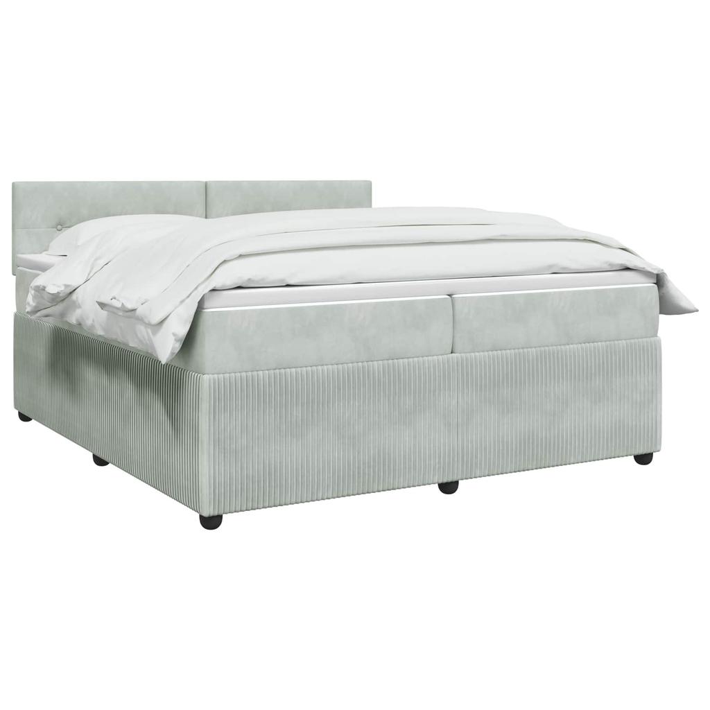 Box Spring Bed with Mattress Light Gray 200 X 200 Cm Velvet