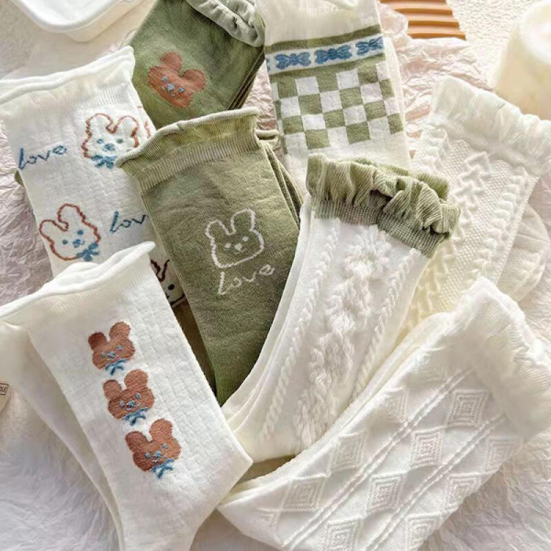 

[Set of 8] Rado s Lovely Olive Green Long Socks 8-piece set