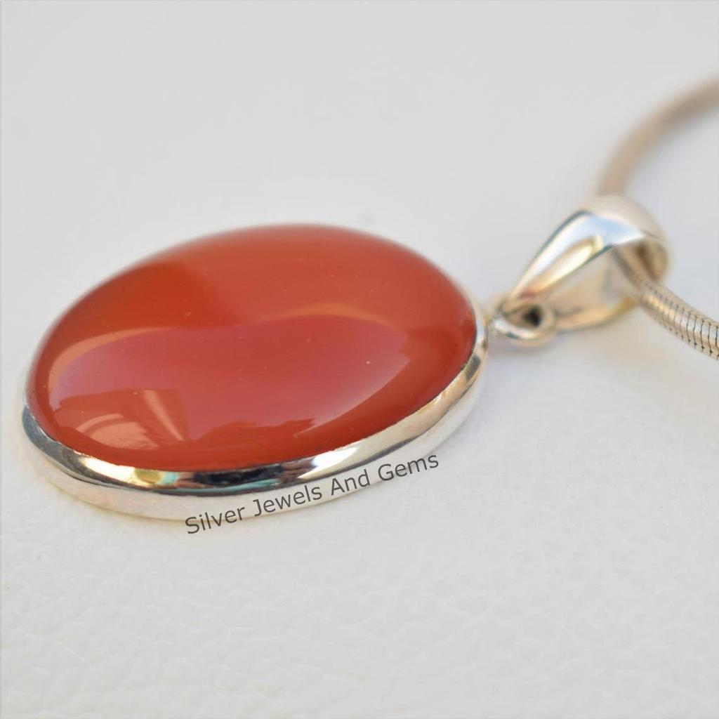 Natural Carnelian Pendant, Red Gemstone Pendant, Handmade Pendant, 925 Sterling Silver Pendant, Gift for Mom, Oval Carnelian Pendant