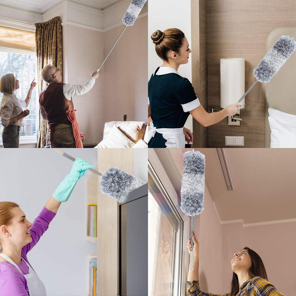 DELUX Microfiber Feather Duster Extendable Cobweb Duster with 100 Inches Extra Long Bendable Head Hat for Cleaning Ceiling High Furniture Cars Pole, &