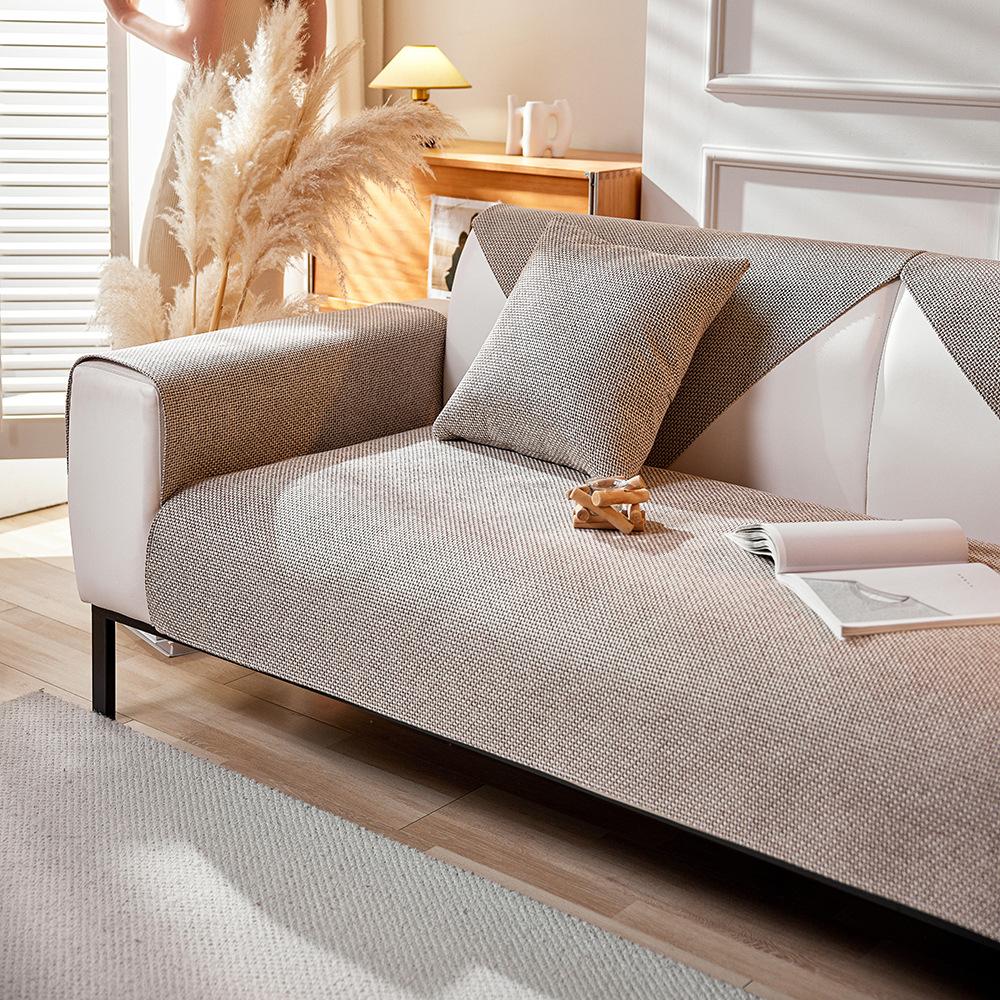 Solid Color New Linen Modern Simple Four Seasons Universal Anti-slip Old Coarse Cloth Sofa Cushion Cover Cover Cloth Towel All Inclusive