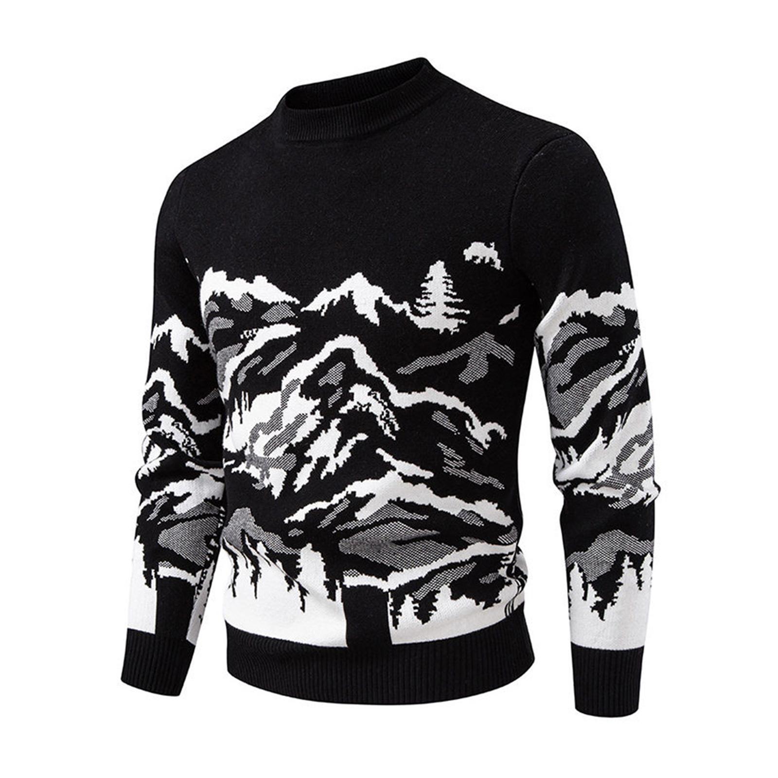 

Men s Fashion Printed Sweater Knitted Cardigan Slim Fit Pullover Long Sleeve Sweater XXL чёрный