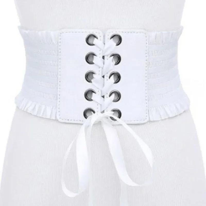 Fashion Gothic Elastic Belts for Woman Sexy Black Pu Leather Wide Corset Belt Female Cinturones Para Mujer Heart Cummerbunds