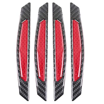 4 Stück 3D Super Rot Reflektierender Aufkleber Schwarz Echte Kohlefaser Streifen Auto Seite