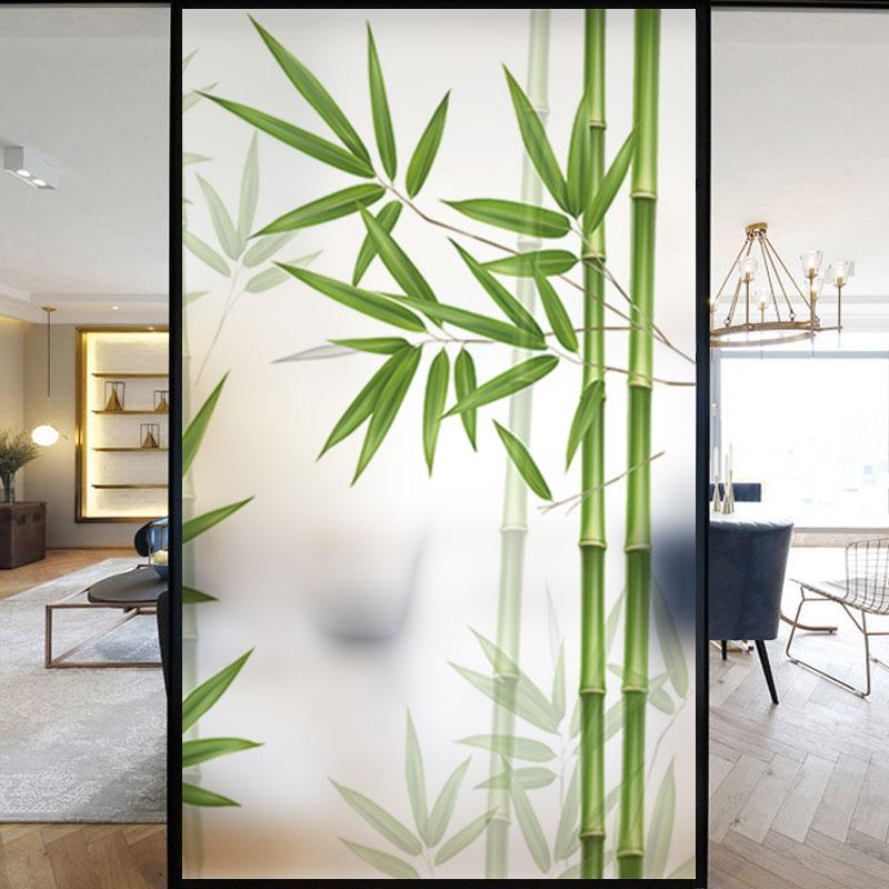 Chiński Styl Bambusowe Folie ze Szkła Barwionego Prywatność Folia Okienna Samoprzylepna Statycznie Domowe Dekoracyjne Matowe Naklejki na Okno