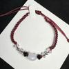 New Wine Red Cat Beaded Couple Bracelets Handmade Adjustable Braided Cord Minimalist Moonstone Obsidian Jewelry for Men Women