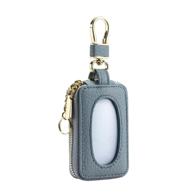 Leather Car Key Case with Clip Carry for Car Owners, Fob Cover and Card Slot for Bag or Pocket Use with Full Closure