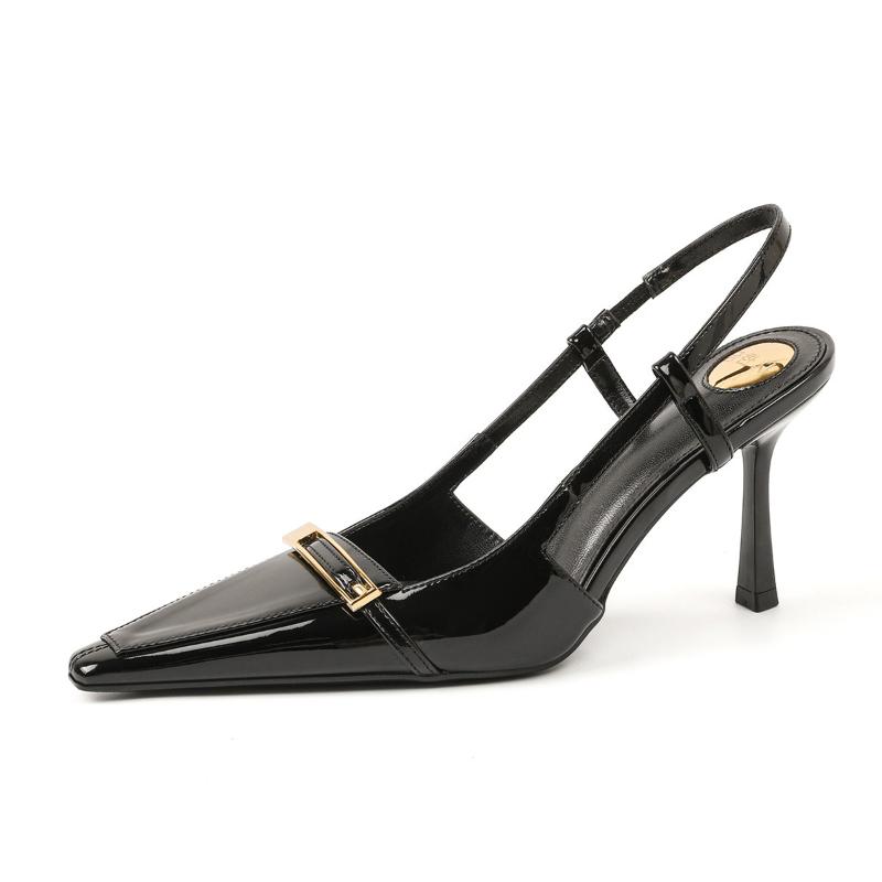 Fashion 2025 New French Patent Leather High Heels Pointed Toe Slim Stiletto Spring Summer Women Sandals Dress Shoes