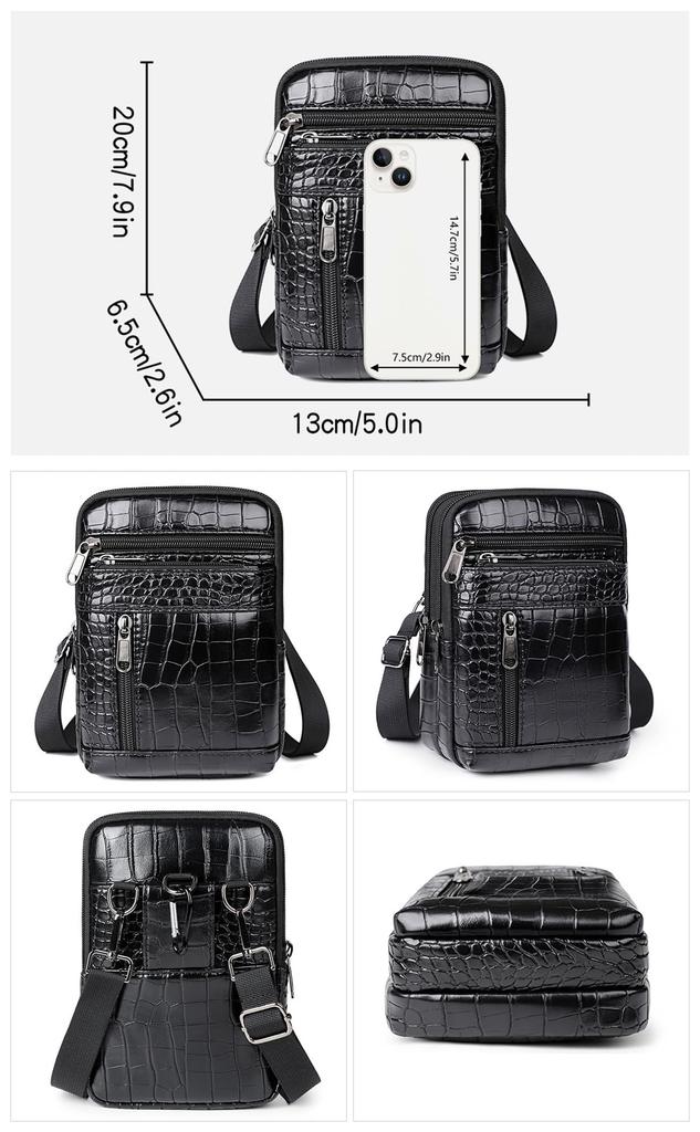 Cevins PU Leather Mini Shoulder Waist Crossbody with Carabiner and Adjustable Pouch Men's Bag, Pouch, Bag, Multifunctional, Compact, Small,