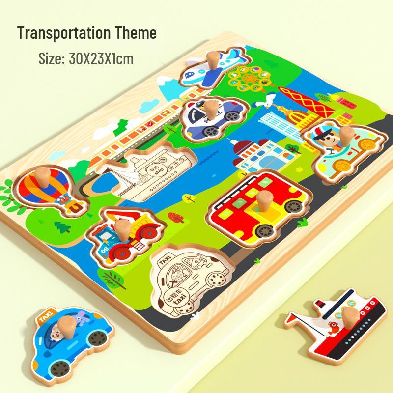 

Montessori Wooden Puzzle Board for Toddlers: Hand-Grasp Matching Toy for 18 Months+